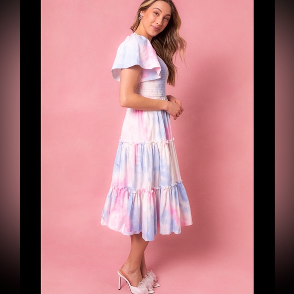 Ivy City Co Pink and Blue Midi Dress - Picture 3 of 9